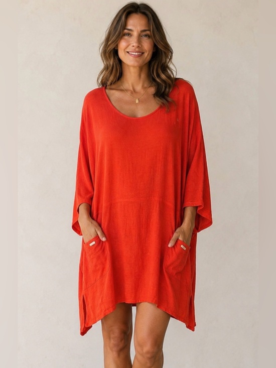 Mill Valley Clothing Company Dresses & Skirts - Mill Valley Sz XL Lagenlook Minimalist Cotton Coral FUNKY A-Line Tunic Shirt EUC